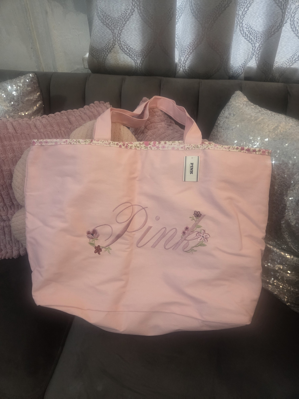 Victoria's Secret Pink Floral Script Tote